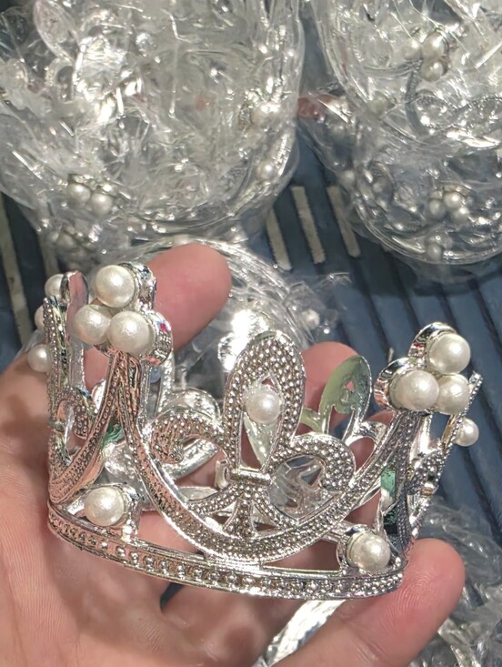 Accessories - 20-Silver Pearl Accent Mini Tiara Crown for